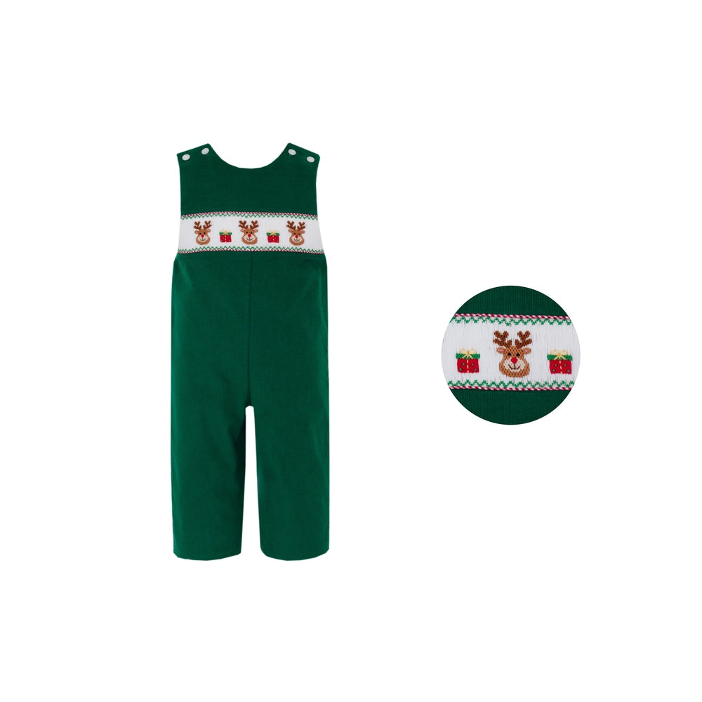 Reindeer Face Smocked Longall - Green
