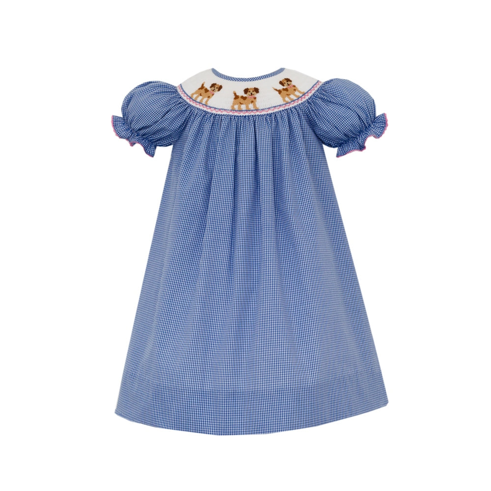 Puppies Smocked Bishop Dress - Royal Blue
