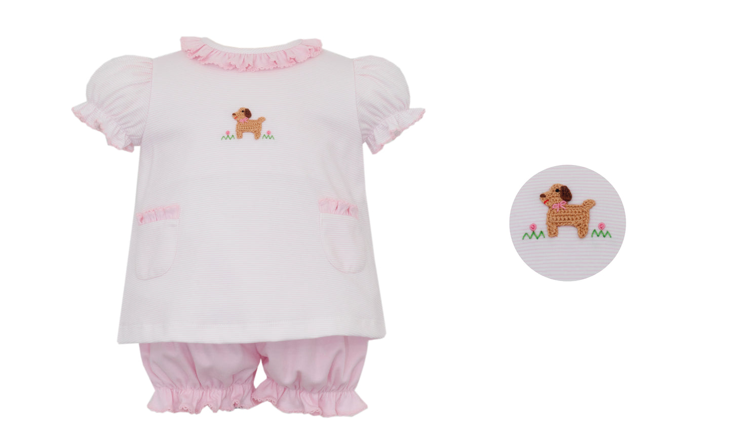Puppies Striped Bloomer Set - Pink