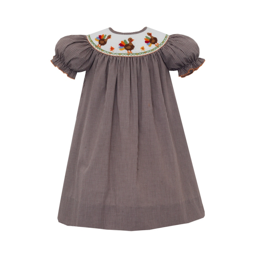 Turkey Brown Gingham Bishop Dress