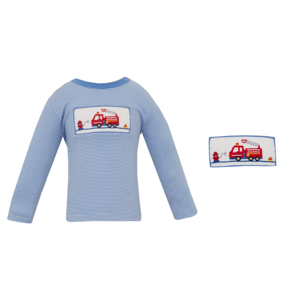 Blue Striped Firetruck Long Sleeve Shirt