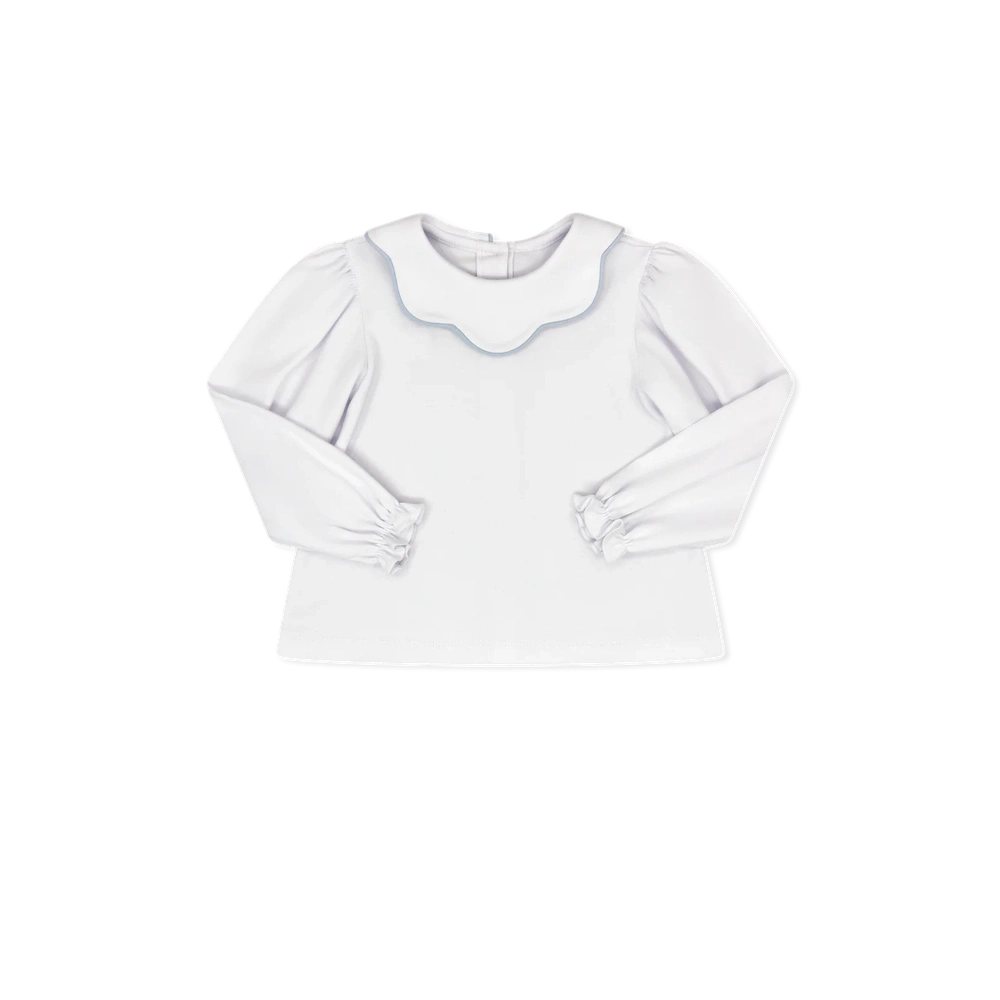 Scarlett Scallop Blouse Long Sleeve - Legacy White, Bluffton Blue