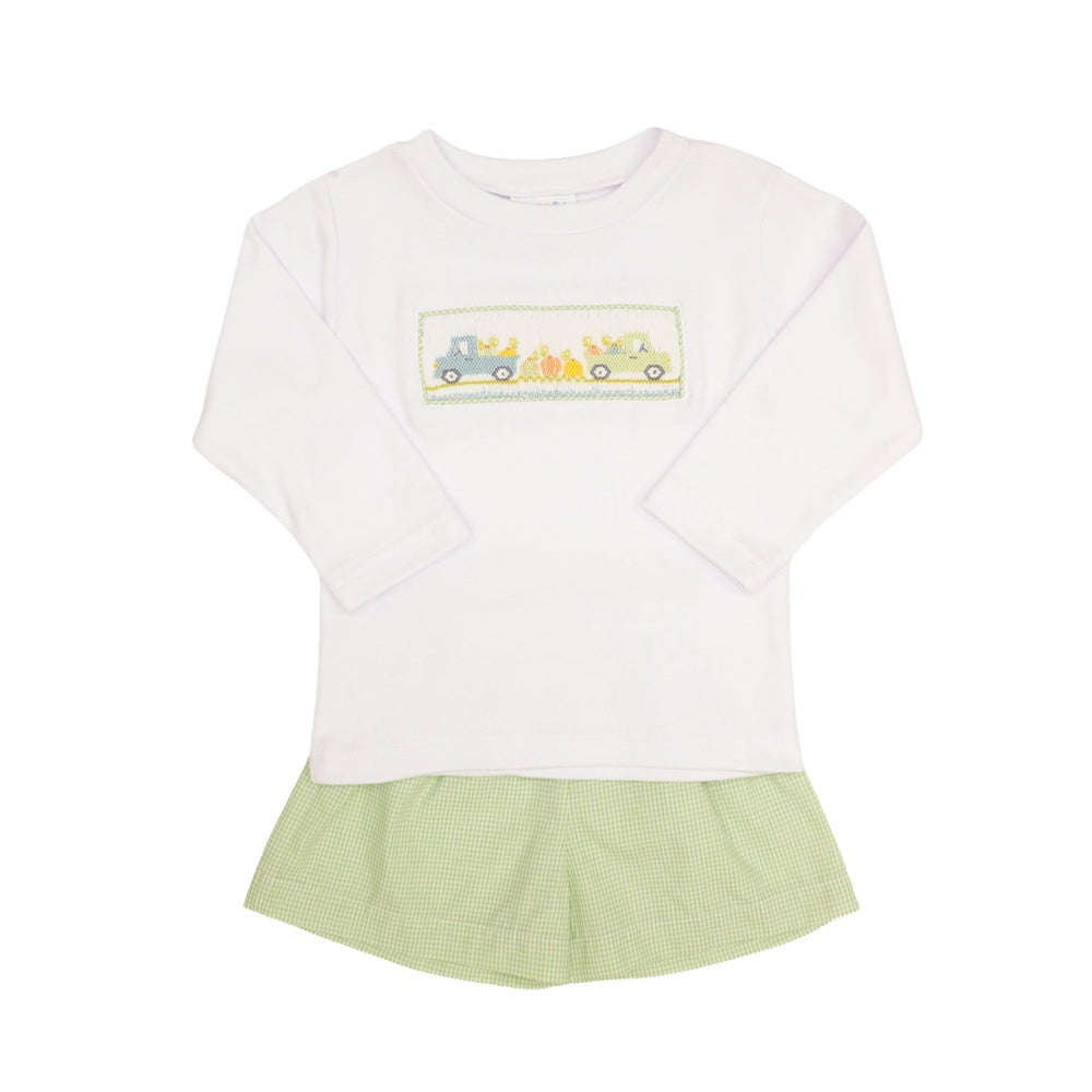 Long Sleeve Pumpkin Truck Smocked Short Set