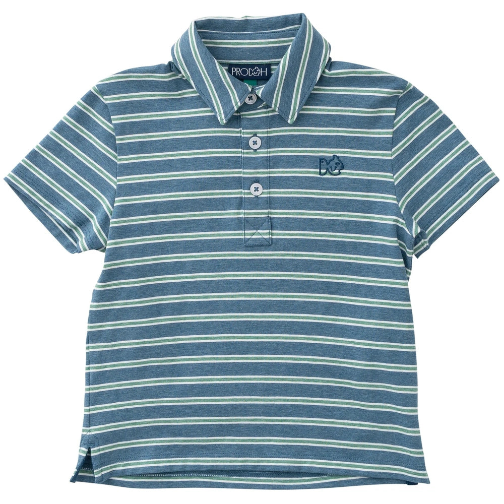 Short Sleeve Polo - Copen Blue Frosty Spruce Stripe