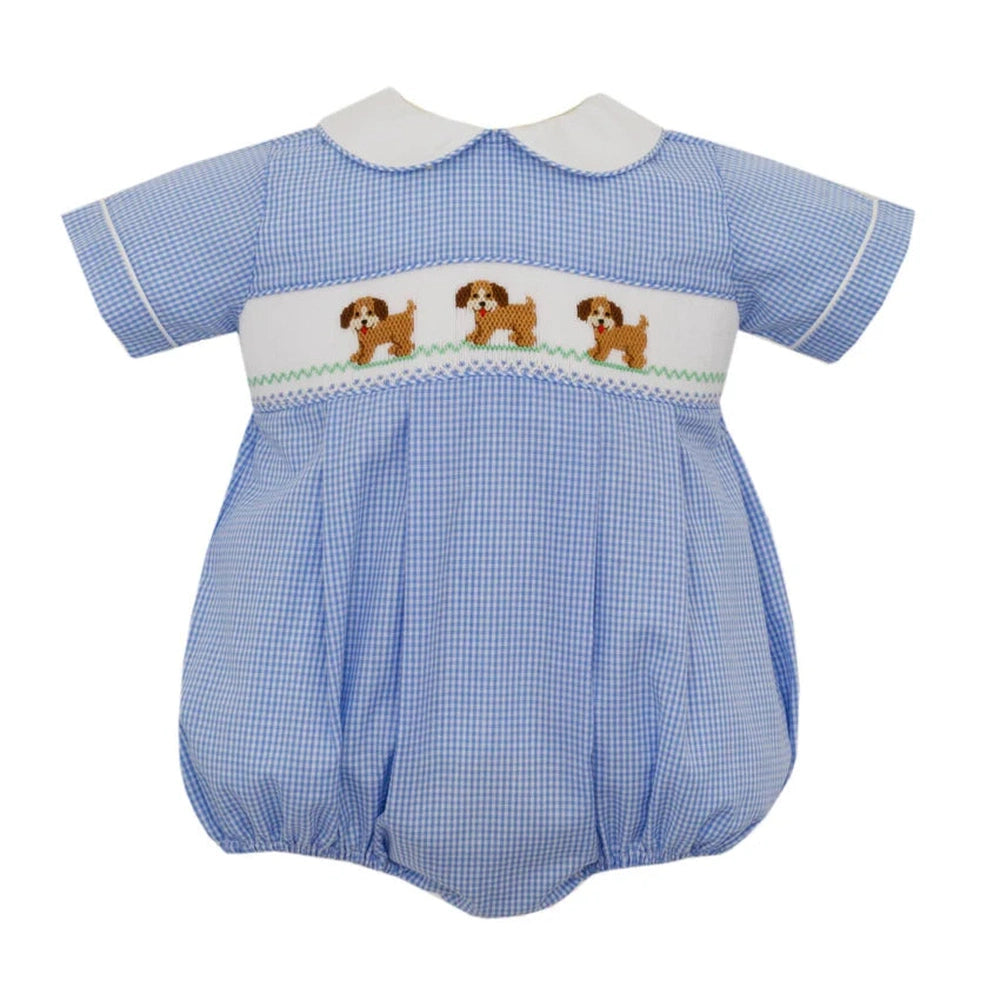 PUPPIES - Blue gingham boy's bubble