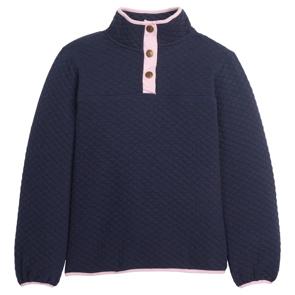Classic Quilted Pullover - Navy/Light Pink