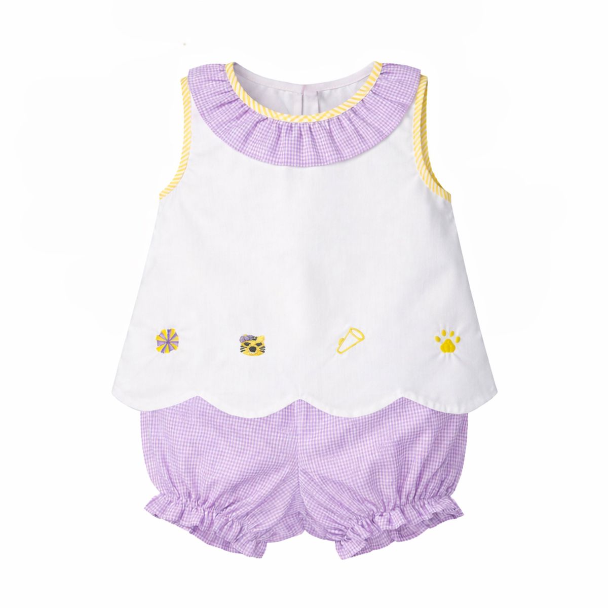Elaine Ruffle Collar Scallop Bloomer Set, Purple Tigers