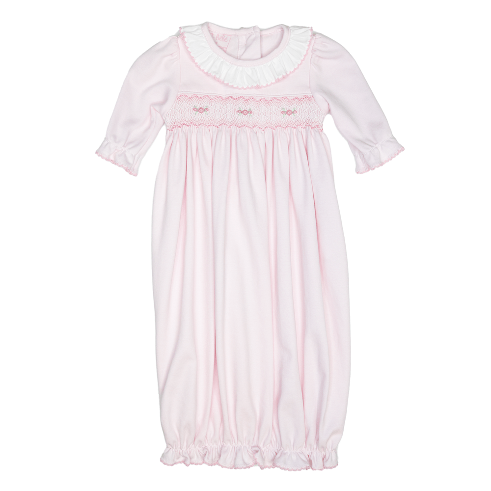 SMOCKED KNIT GOWN - PINK