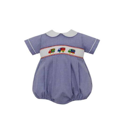 Dump Truck Smocked Bubble - Navy Blue