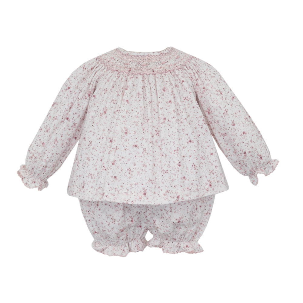 Floral Viyella LS Bishop Bloomer Set - Rose pink & ivory
