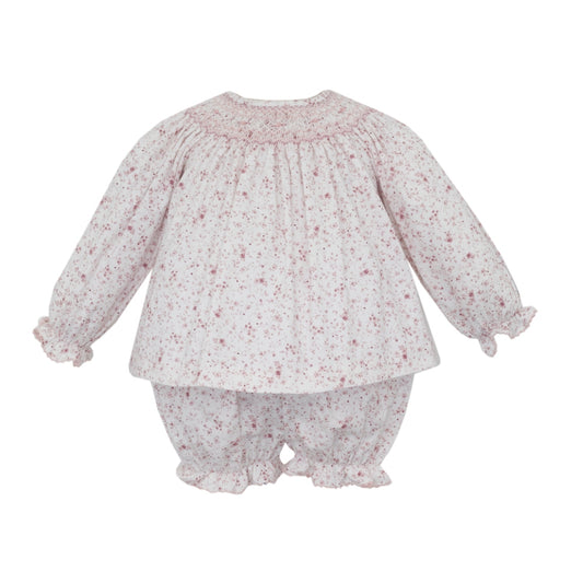 Floral Viyella LS Bishop Bloomer Set - Rose pink & ivory