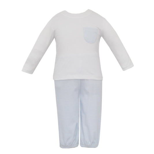 Light Blue Knit Stripe Pant Set