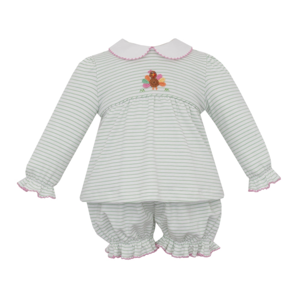 Turkey Knit Green Stripe Bloomer Set