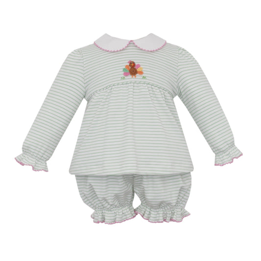 Turkey Knit Green Stripe Bloomer Set