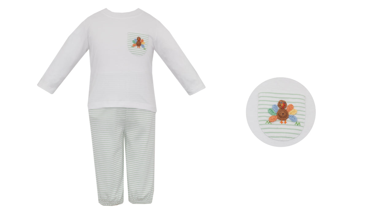 Turkey Green Knit Stripe Pant Set