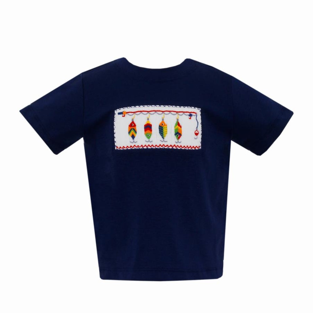 Navy Fishing Lure Smocked Short Set