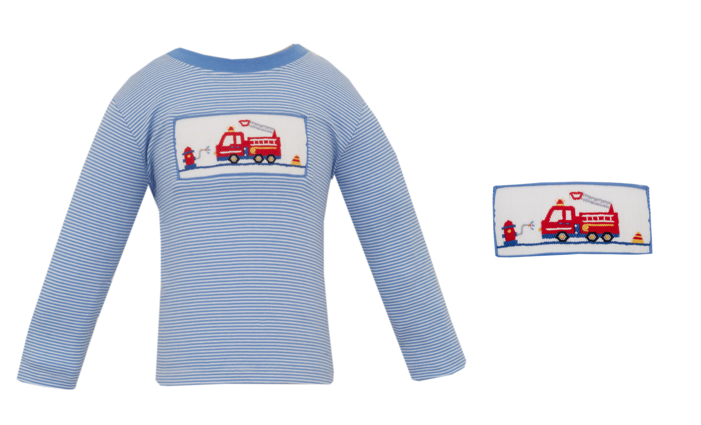 Blue Striped Firetruck Long Sleeve Shirt