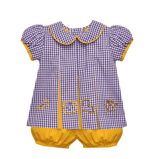 Purple Gingham Tiger Bloomer Set