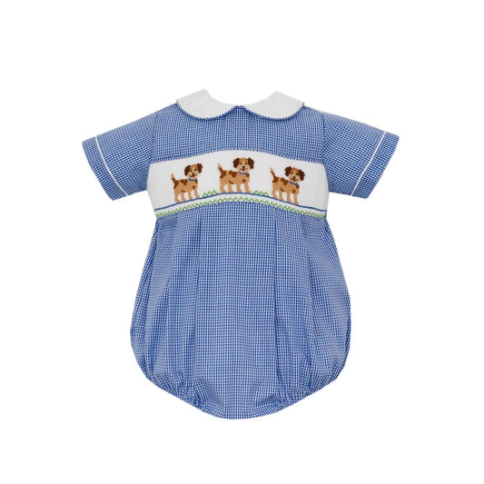 Puppies Smocked Bubble - Royal Blue