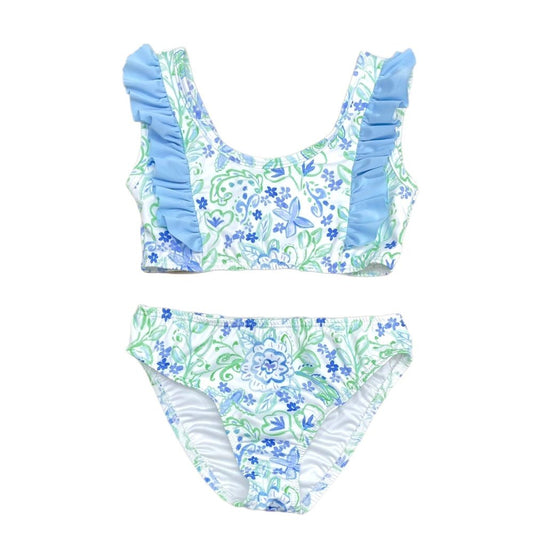 Blue Green Floral Two Piece Swim Set