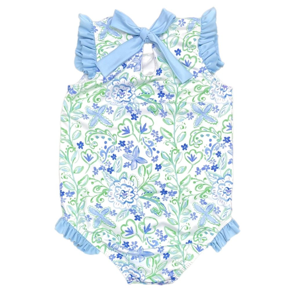 Blue Green Floral One-piece Swim