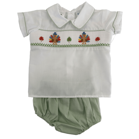 Turkey Smocked Diaper Set - Sage