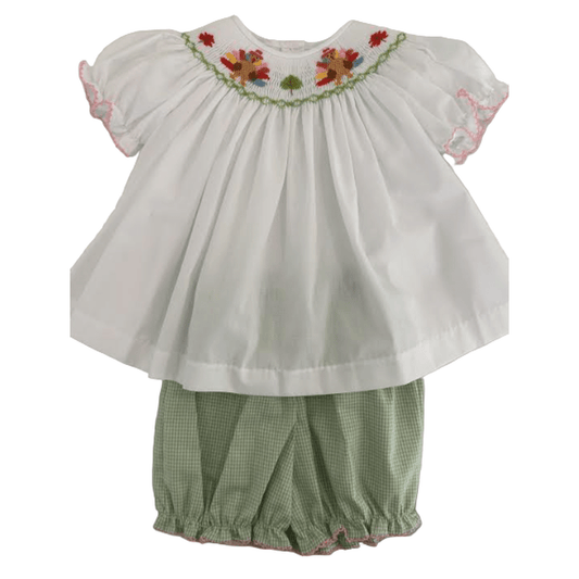 Turkey Smocked Bloomer Set - Sage