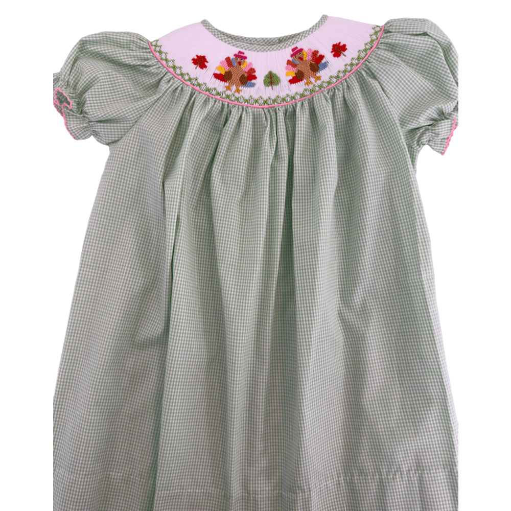 Turkey Smocked Bishop Dress - Sage