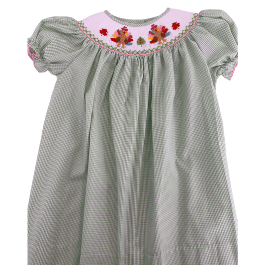 Turkey Smocked Bishop Dress - Sage