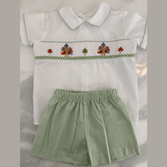 Turkey Smocked Short Set - Sage