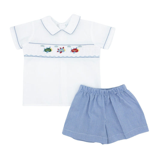 Airplane Smocked Drew Short Set