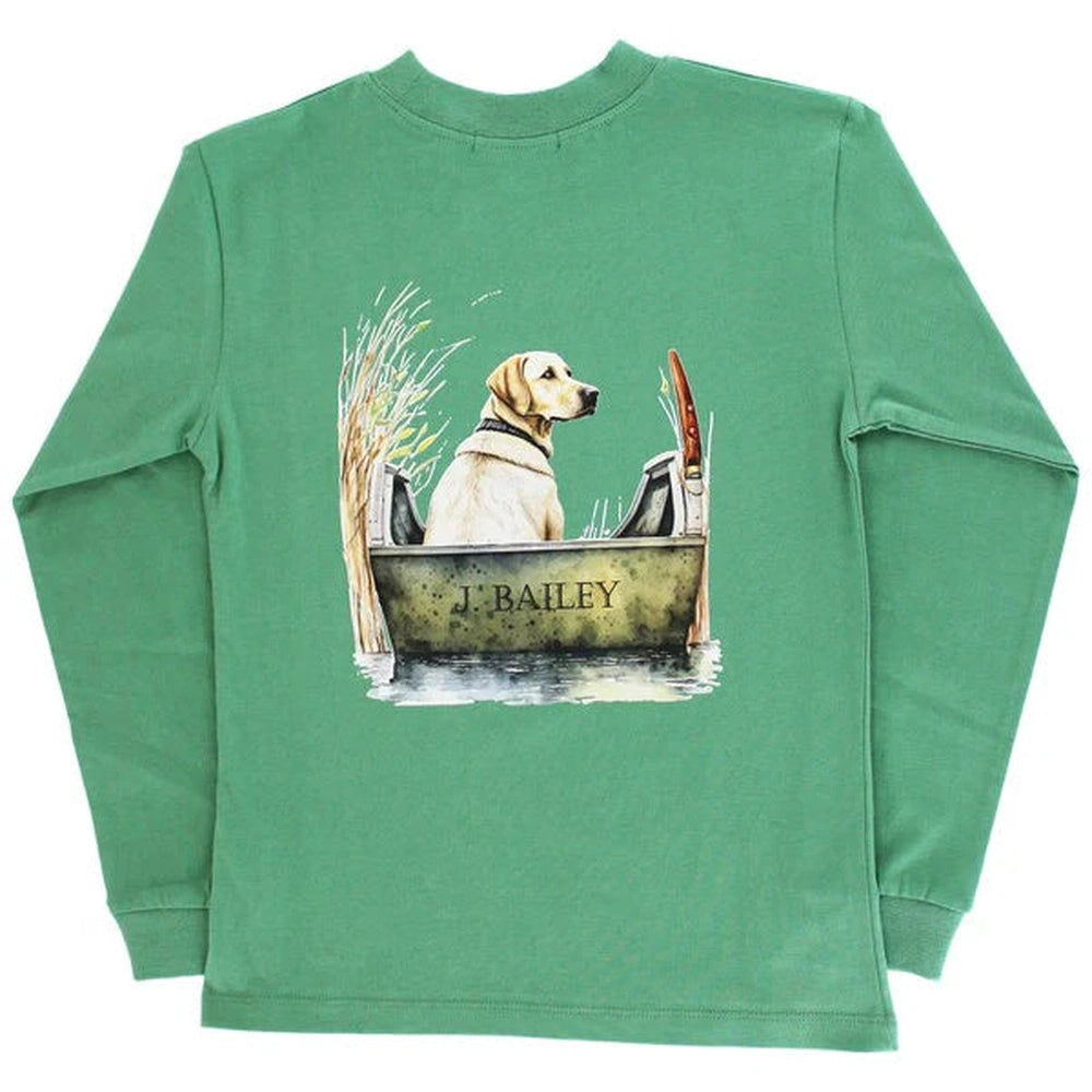 J. Bailey Logo L/S Tee Shirt - Dog in Boat on Green