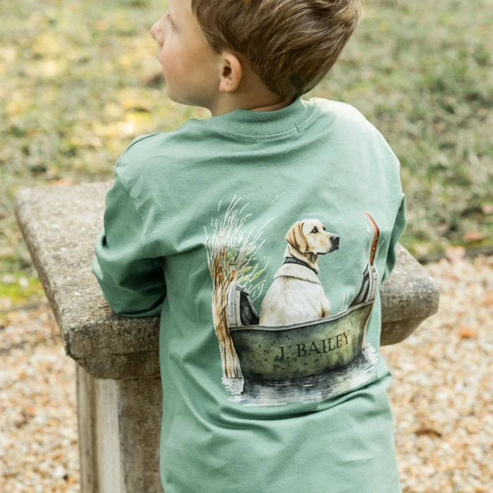 J. Bailey Logo L/S Tee Shirt - Dog in Boat on Green