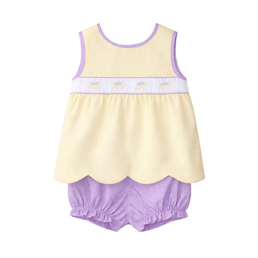 Elaine Scallop Bloomer Set, Yellow Tiger Stripe