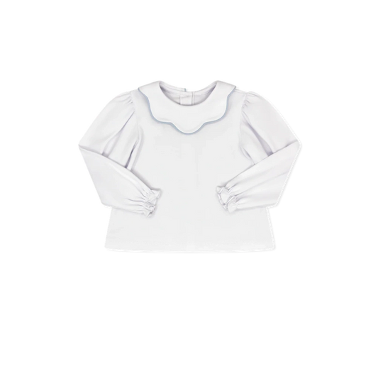 Scarlett Scallop Blouse Long Sleeve - Legacy White, Bluffton Blue
