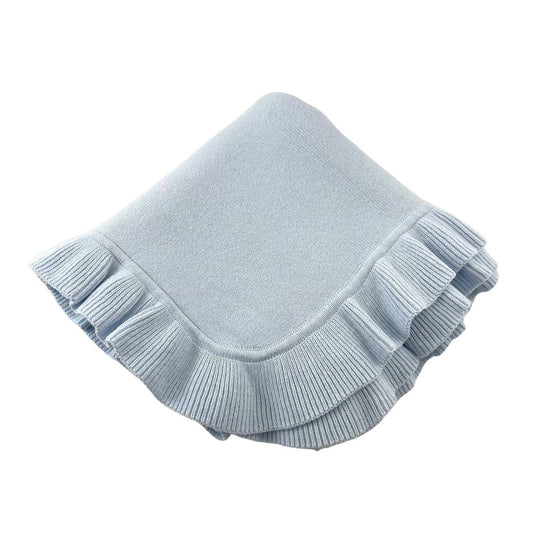 Knitted Blanket with Ruffle Edge - Blue