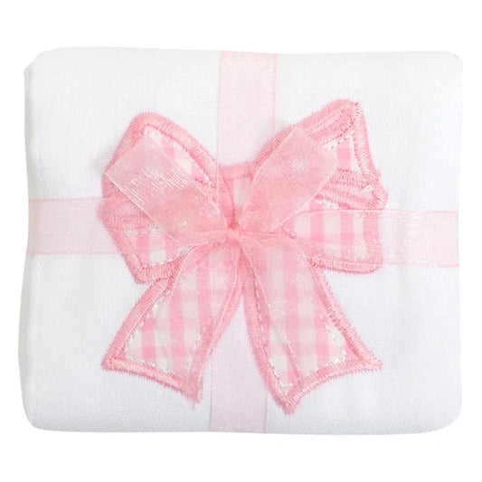 Pink Bow Applique Burp Cloth