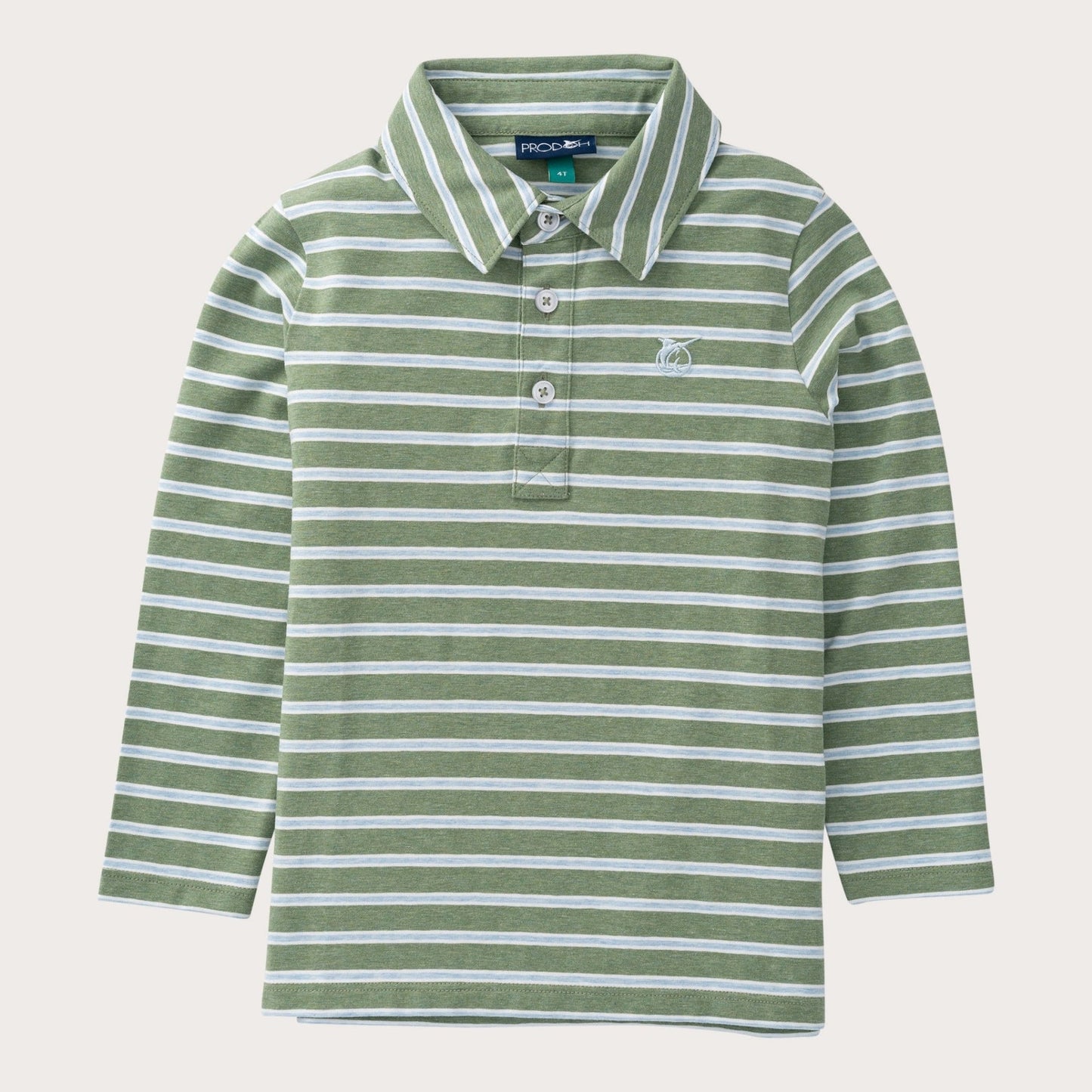 Long Sleeve Cotton Polo in Hedge Green and Cashmere Blue Stripe
