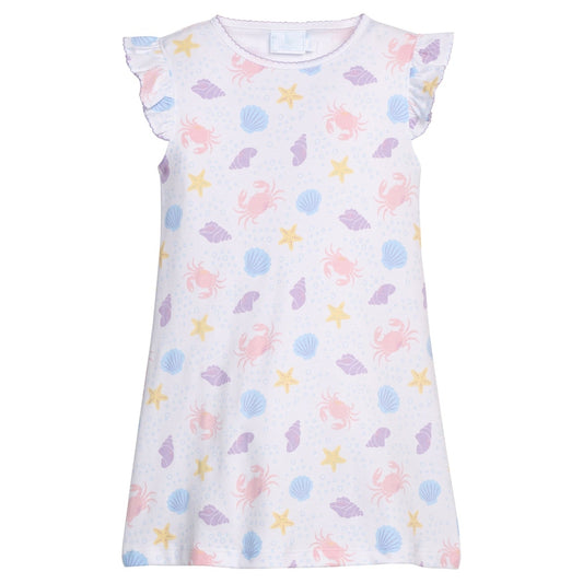 Printed Angel Sleeve Dress - Sea Shells