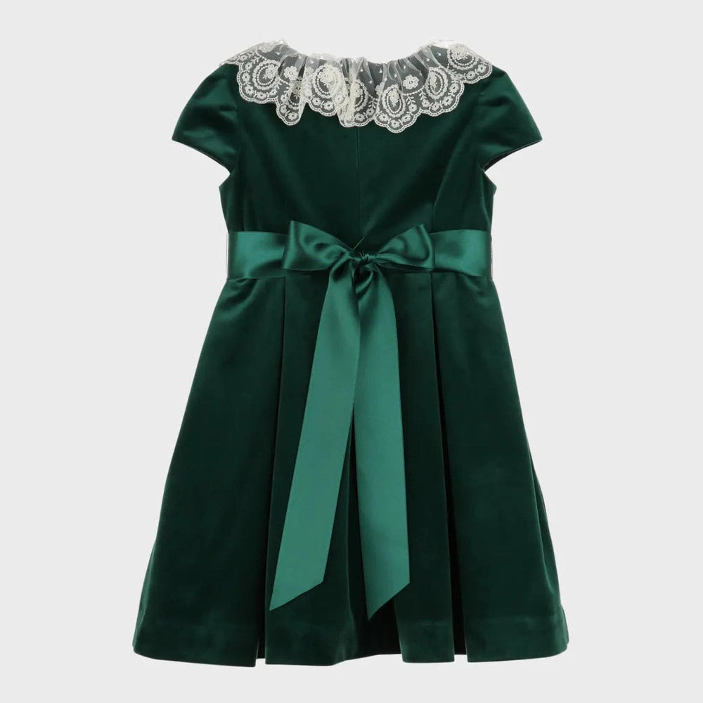 Velvet Bow Dress - Green