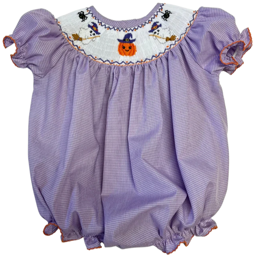Emmie Halloween Smocked Bubble - Purple
