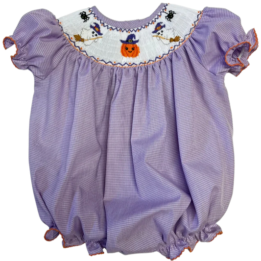 Emmie Halloween Smocked Bubble - Purple