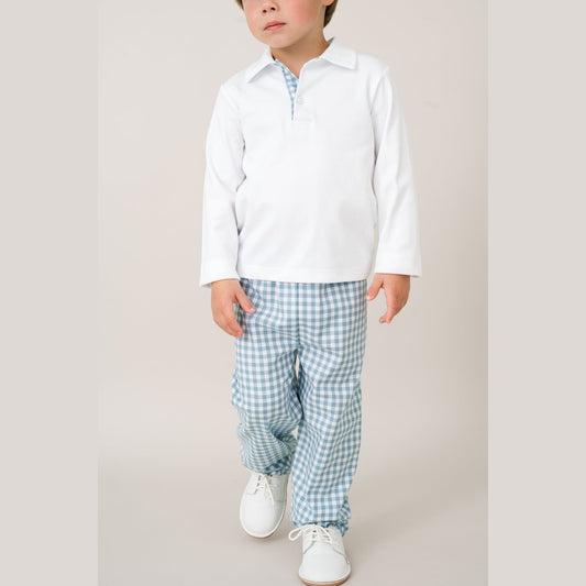 Lullaby Set Parker Pant Set Long Sleeve - Stone Blue Check