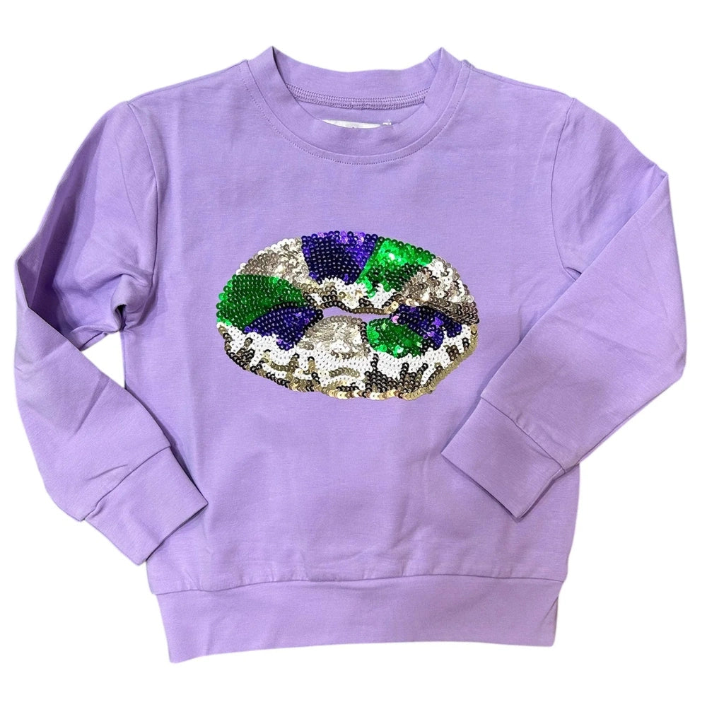 Mardi Gras Sequin King Cake Long Sleeve - Lavender