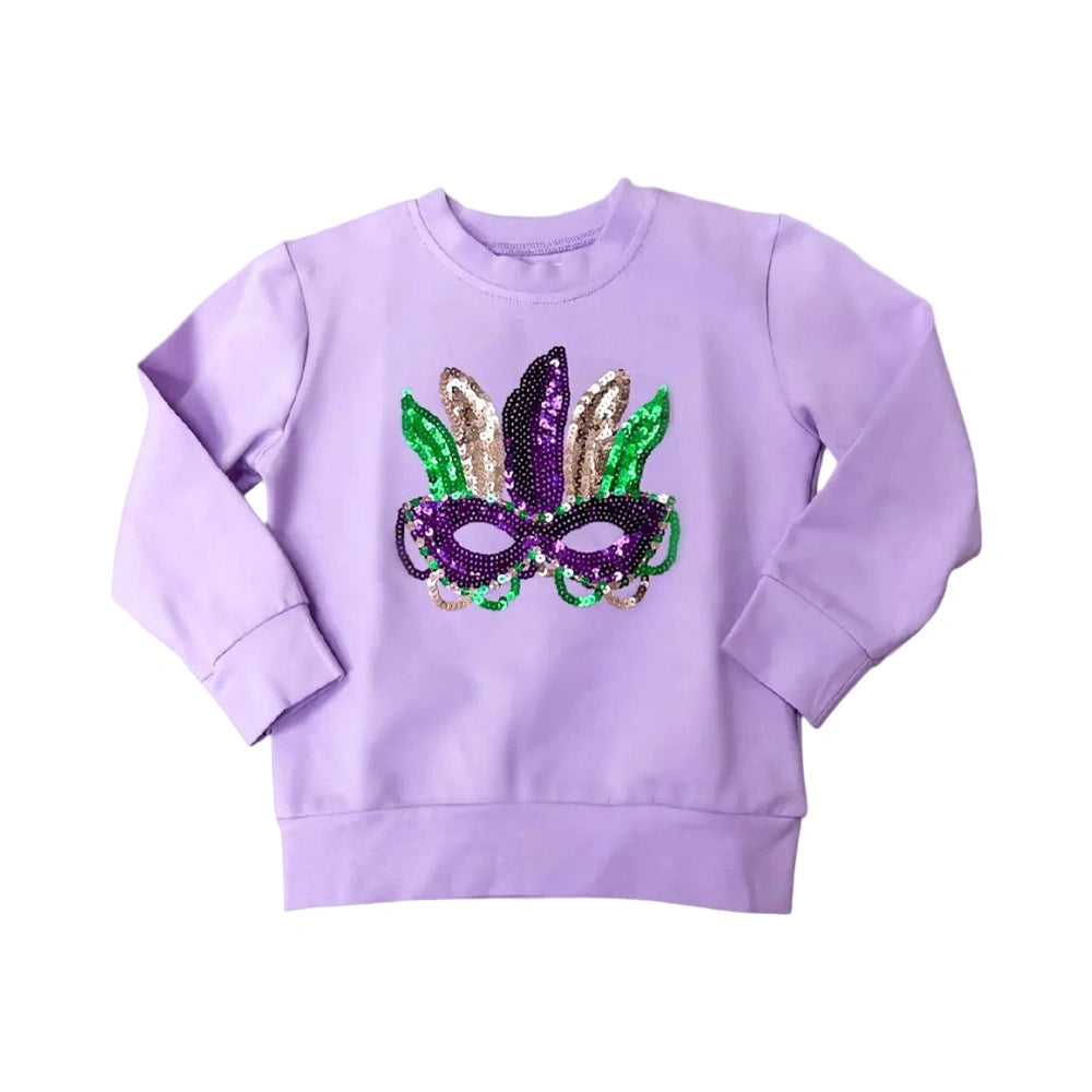 Mardi Gras Mask Sequin Long Sleeve Shirt
