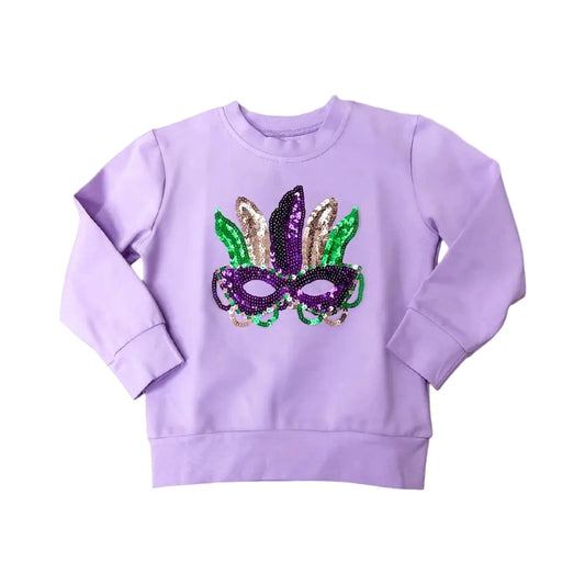 Mardi Gras Mask Sequin Long Sleeve Shirt