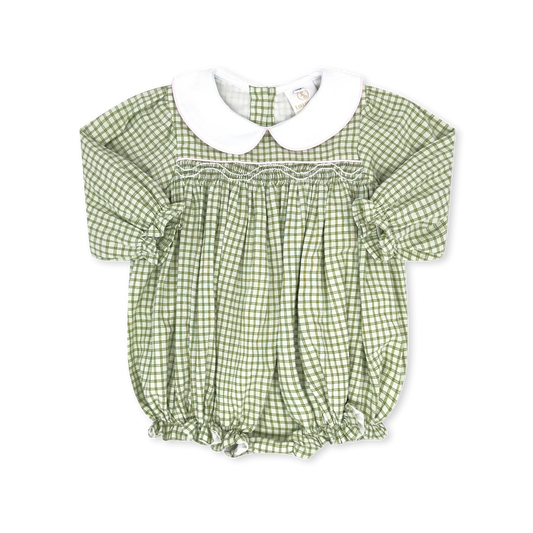 Lullaby Set - Michelle Bubble Long Sleeve - Grove Park Green Windowpane