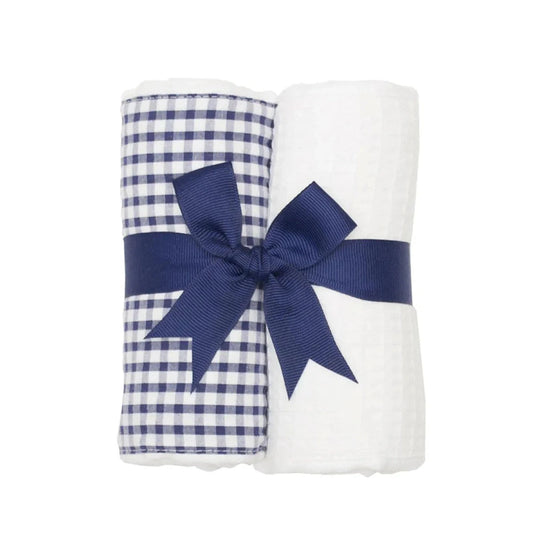 Navy Check Set of 2 Burp Cloths