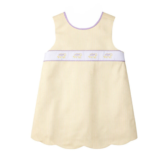 Nora Scallop Dress, Yellow Tiger Stripe