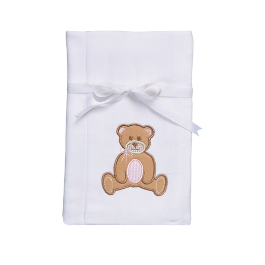 Pink Teddy Bear Burp Cloth
